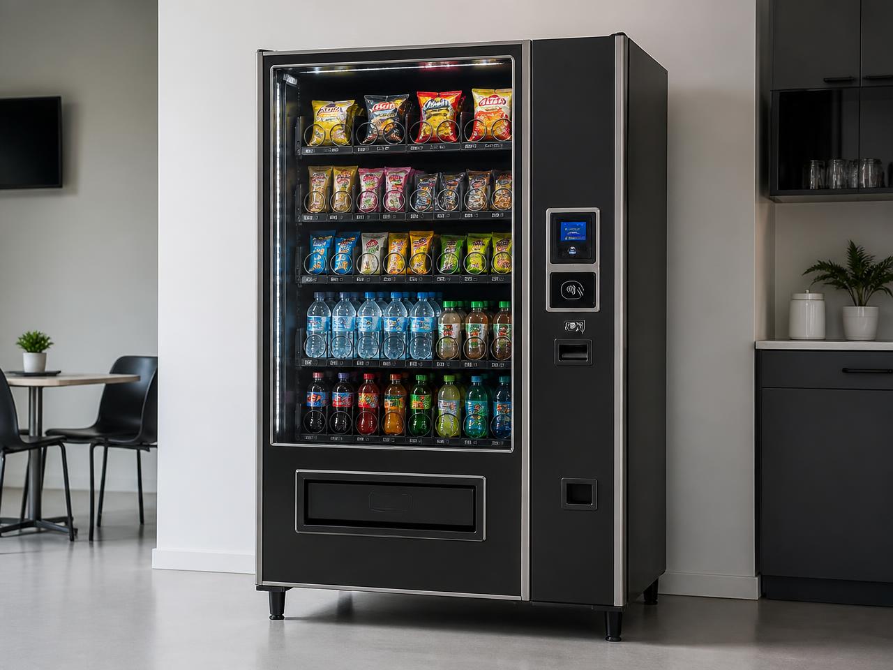 Combination snack and drink vending machine with a contactless card reader