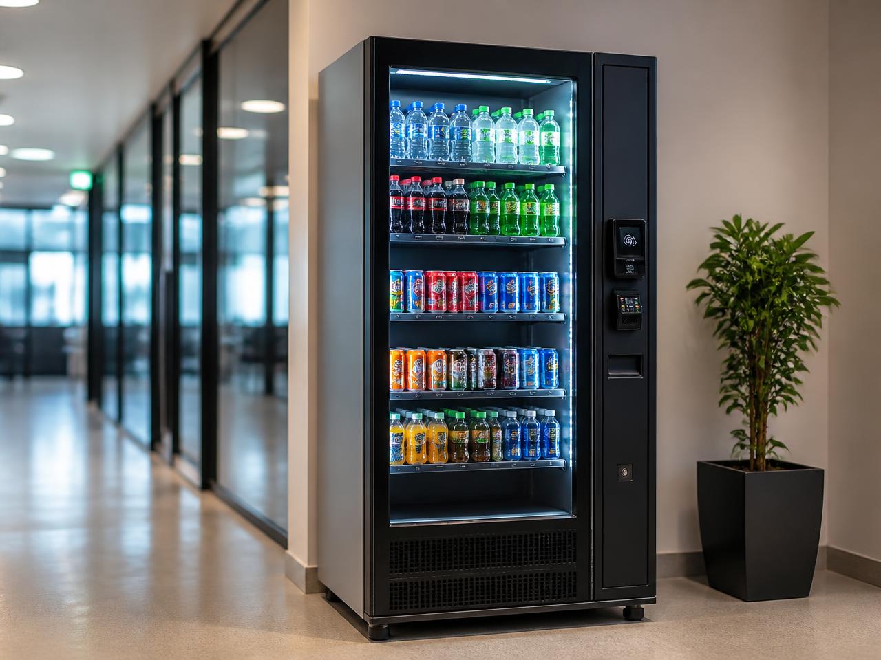 Glass-front drink vending machine with a contactless card reader